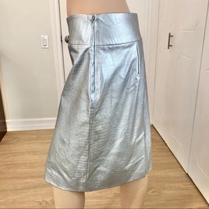 Marciano Embossed Metallic Silver Snake Print Midi Skirt
